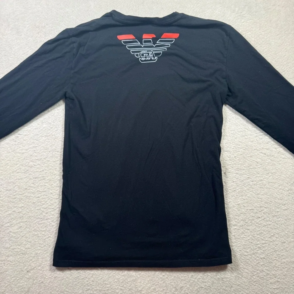 Emporio Armani Long Sleeve Shirt Mens Large Black Good Back Graphic Logo Tee